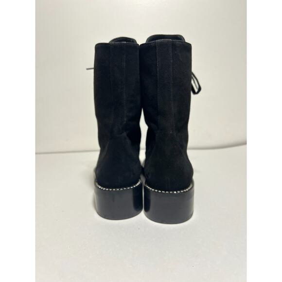 Stuart Weitzman LN Black Suede Sondra Shine Crystal Combat Lace Bootie 9.5 - Picture 5 of 7